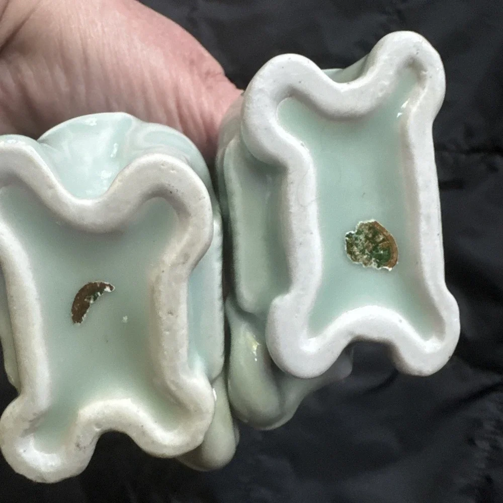 Chinese Elephant Candle‎ Holders Celadon Glaze Pottery Set Of 2 Vintage MCM Aqua